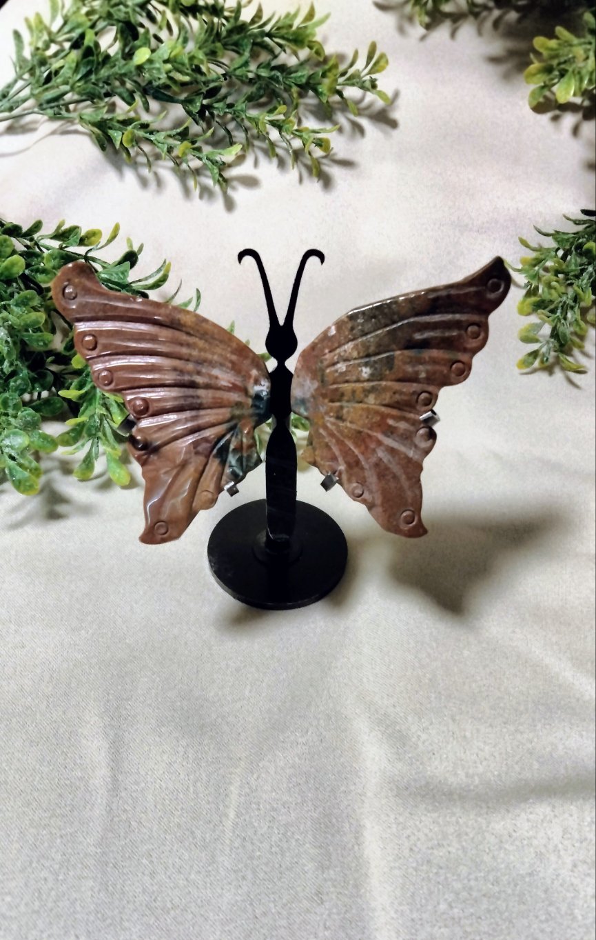 Purple Moss Agate Butterfly on Stand - Moonsence